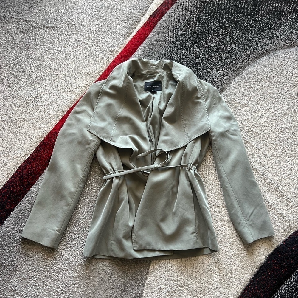 Club Monaco Cadee Sage Green Lightweight Waist Tie Jacket